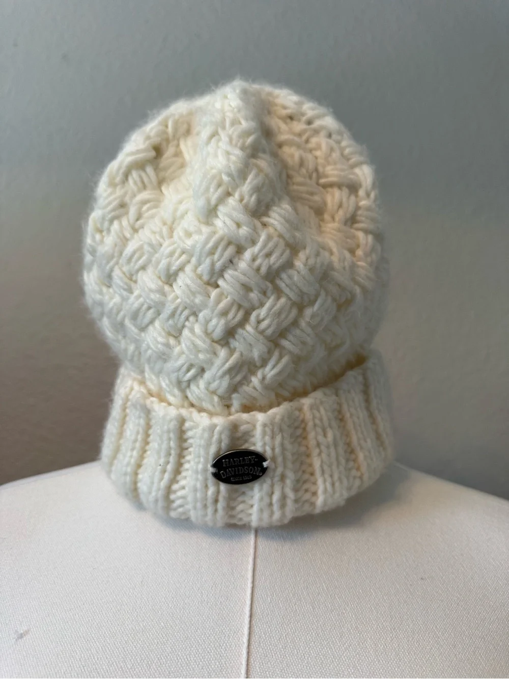 Harley-Davidson Ivory Cream Cable Knit Beanie OS - Picture 2 of 9